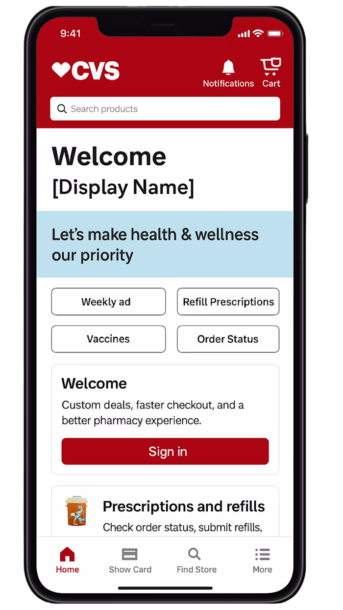 CVS App Welcome Message Redesign