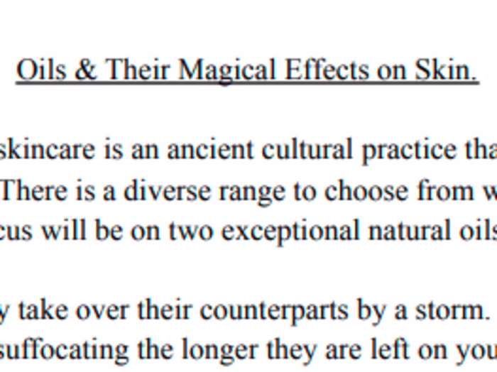Writing - Oils & their Magical Effects on Skin