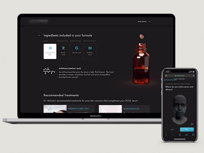 Responsive web-based app for custom-made serums