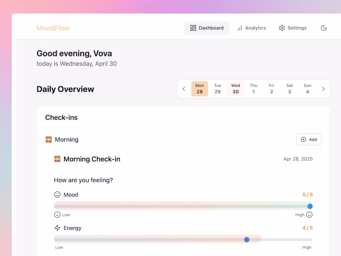MoodFlow app: Bolt.new prototype 