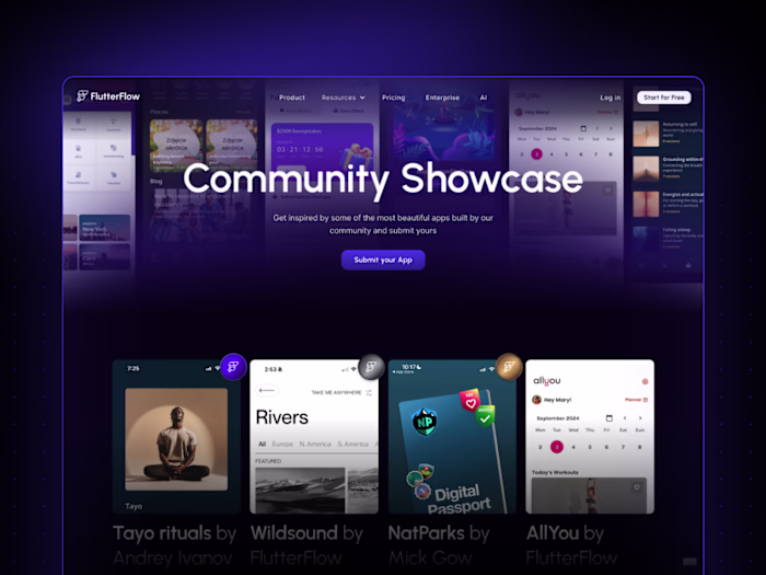 FlutterFlow Showcase · Web Design + Webflow