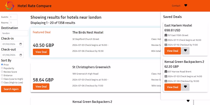 Travel Comparison Web App