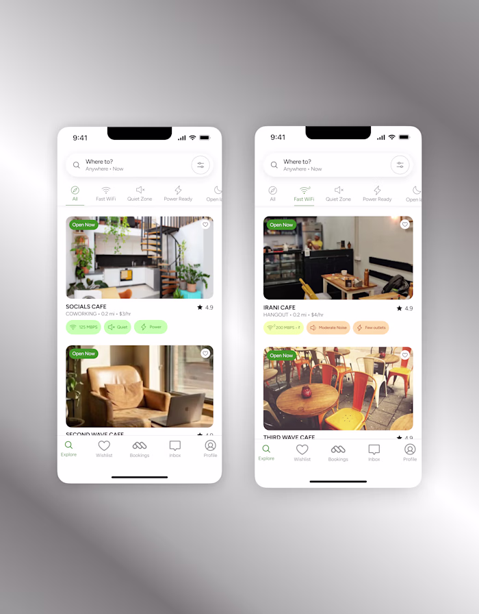 App Ui design for a remote working space booking app