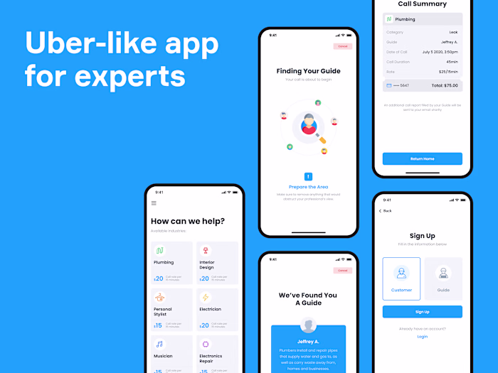 iOS/Android mobile app for on-demand video calls with experts