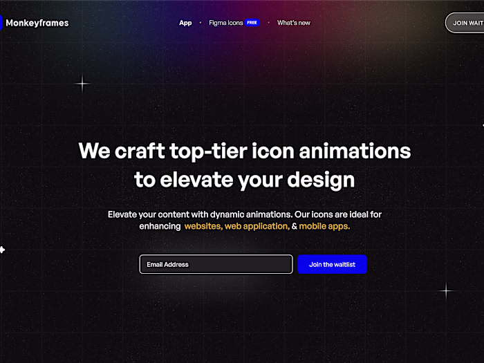 Monkeyframes Pro - Landing page for animated icons library