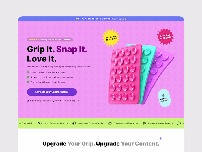 STICK, SNAP, CREATE: A Bold Landing Page for a Viral Grip Toy