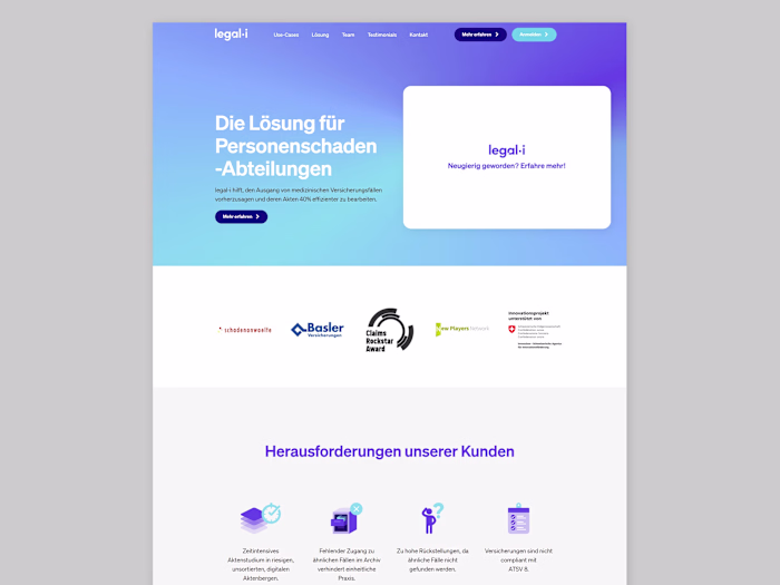 Website design for a tech startup in insurance law