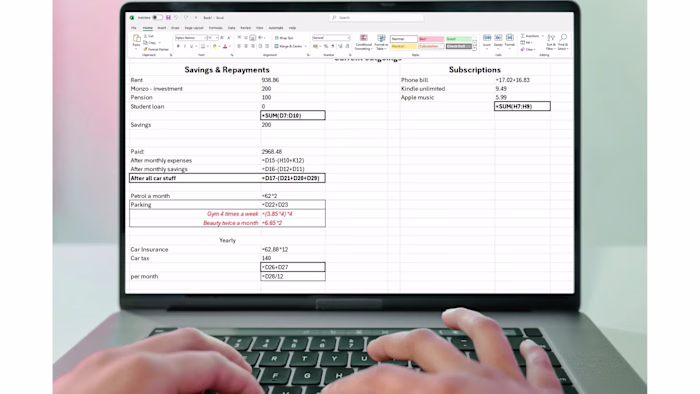 Monthly outgoings spreadsheet