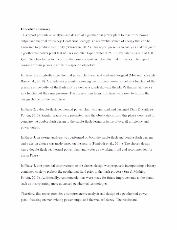 Report Geothermal Power Plant Analysis of Design