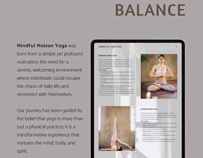 Mindful Motion Yoga Studio Website