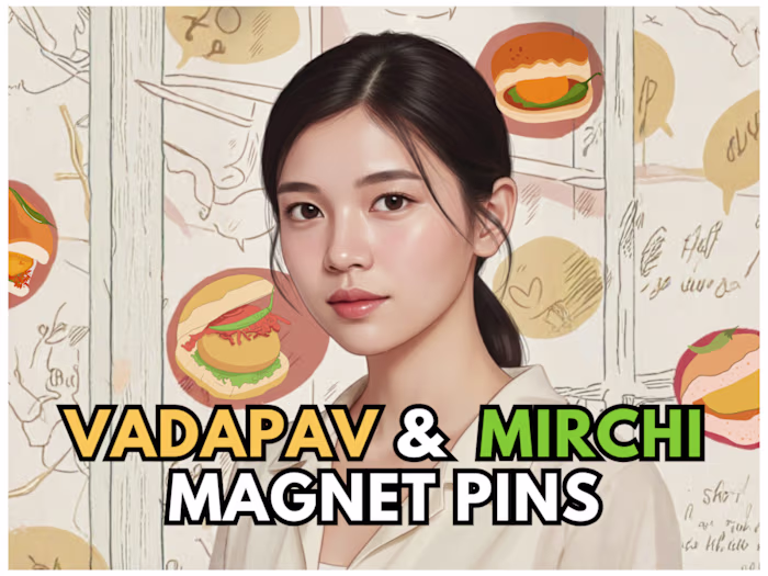 Custom Magnet Pin Designs - Vadapav & Mirchi