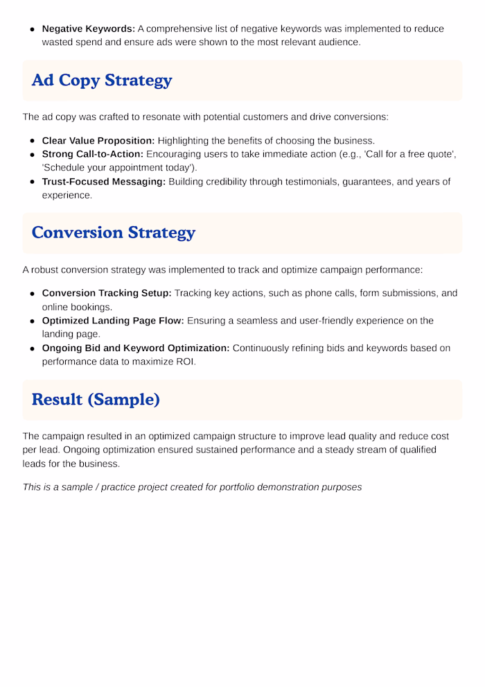 Google Ads Lead Generation Campaign (Sample)