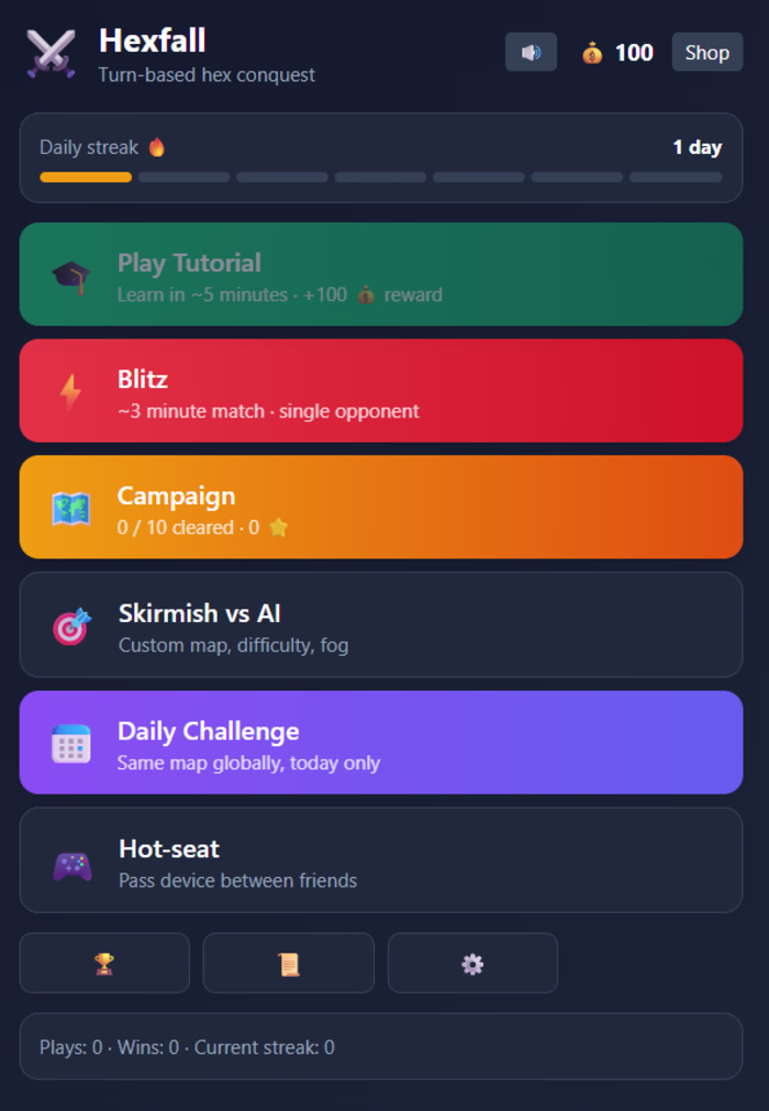 Turn-based hex strategy in a