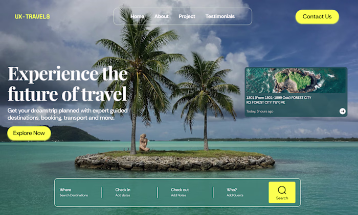 This hero section for UX-Travels is clean, aspirational, and...