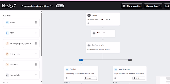 Klaviyo Checkout Abandonment Flow with A/B Testing & Split Logic