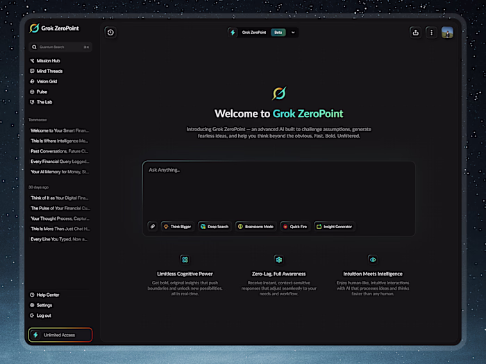 Grok ZeroPoint - AI Chat Generative Dashboard