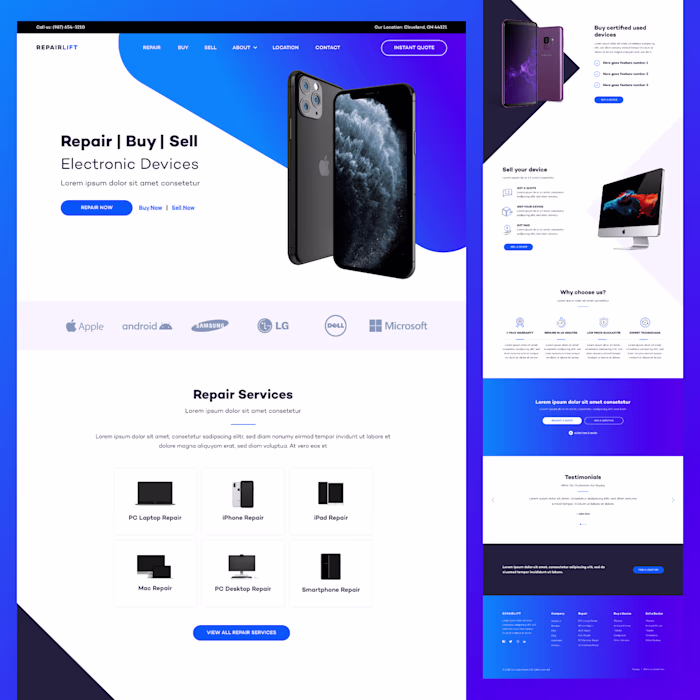 Website template design for Device Repair Shops