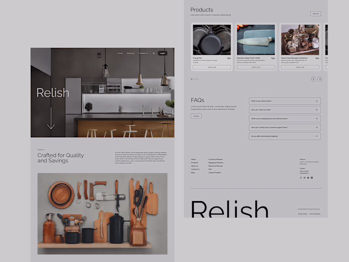 Landing page design for a cooking Supplies  website