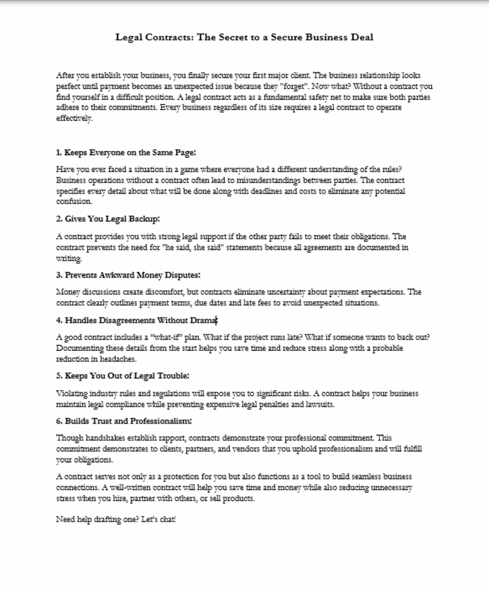 Legal Contracts for businesses (Copy Writting)