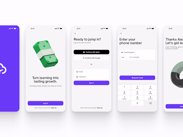 Redesigned some onboarding screens for an investment learnin...
