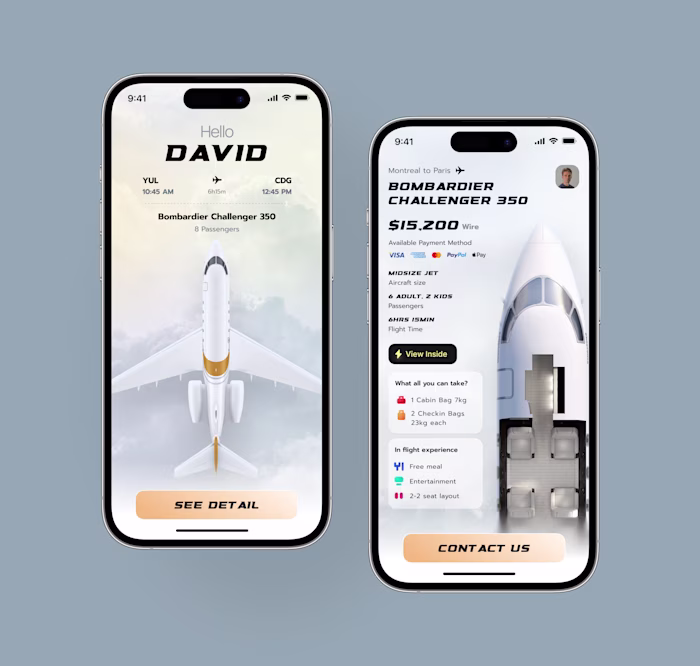 Private jet booking UI