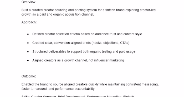 Creator Sourcing & Brief Development for Fintech