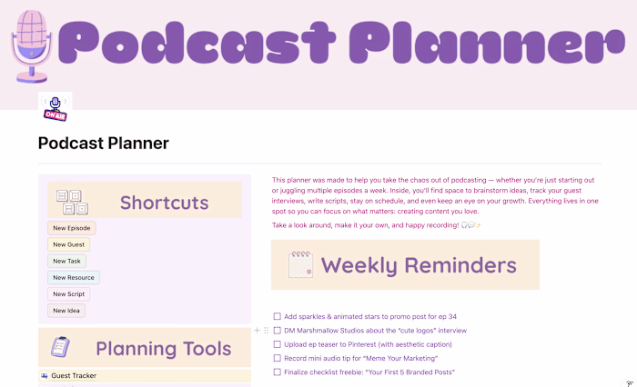 Notion Podcast Planner Template