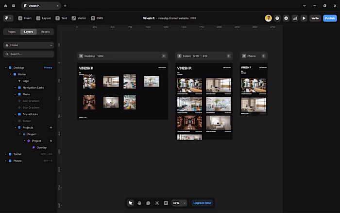Framer Interior Designer Portfolio: Work in Progress