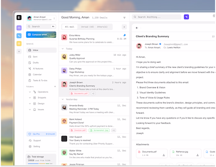 Email inbox product design