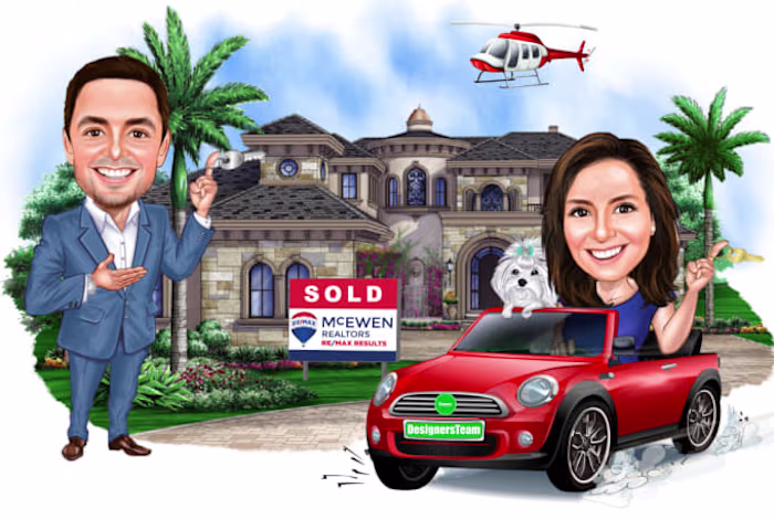 Draw amazing real estate cartoon caricature from photo project
