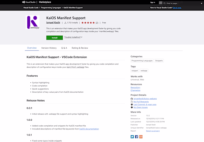 VSCode Extension - KaiOS Manifest