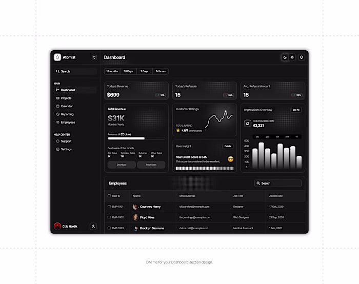 Clean Dark Dashboard Design for SaaS