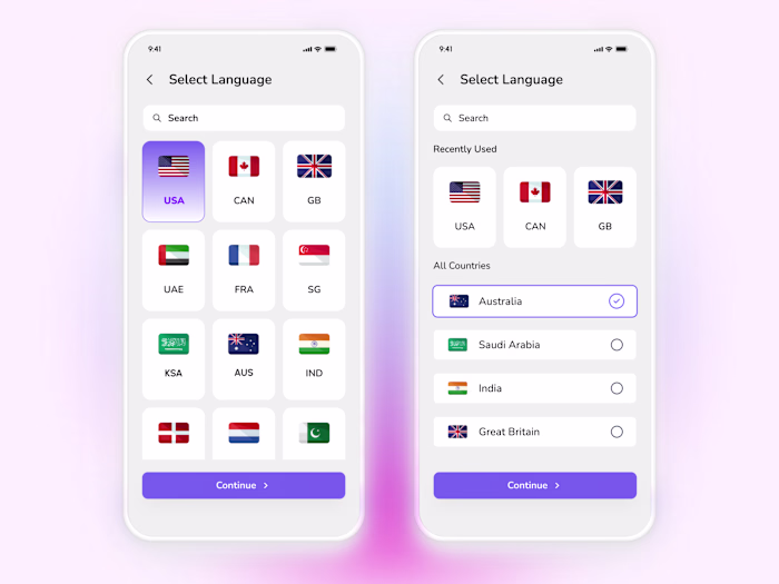Multilingual Language Selection UI — Global Access Screen