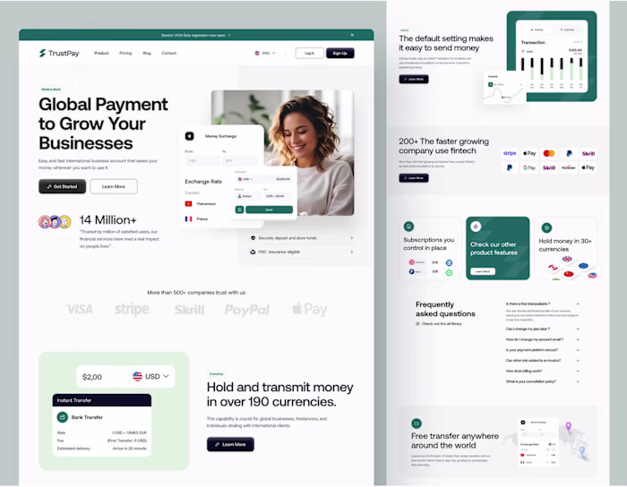 Meet TrustPay, a modern Fintech Landing Page concept crafted...