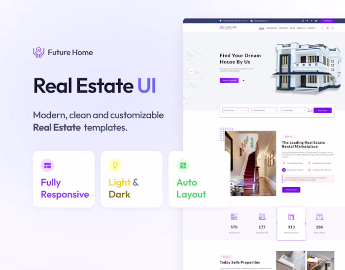 Real Estate Web UI Design, Landing Page UI Template
