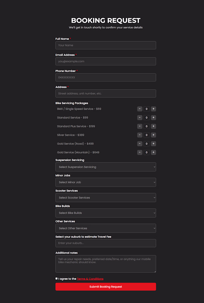 Service Cost Estimator Booking Form with Google Maps API