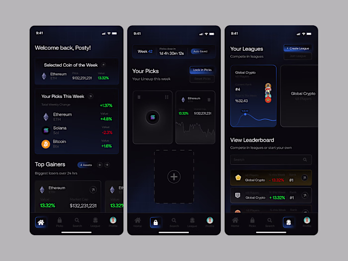 UI Design for Fantasy Crypto League App