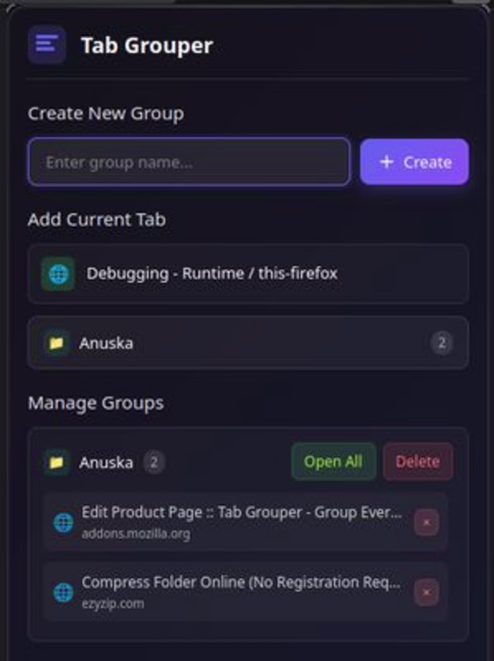 Tab Grouper Firefox Extension Development