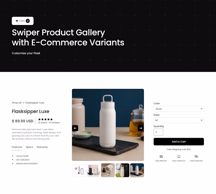 Swiper Product Gallery with E-Commerce Variants