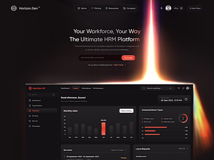 HRM Dark SaaS Landing Page design