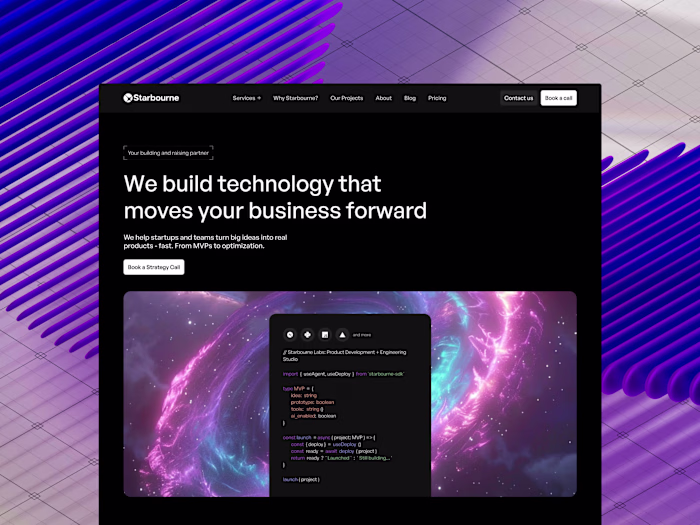Hero section for StarbourbeLabs Development as a service com...