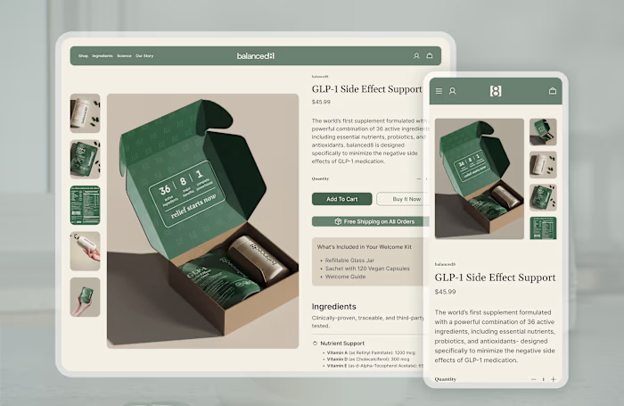 Balanced8 • DTC Supplement Brand Website