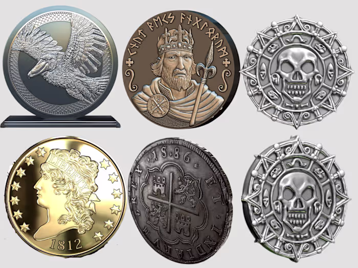 Design bas relief 3d coin model crypto token badge buckle medal