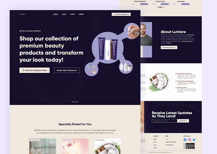Lumiere, Beauty Ecommerce Landing Page on Behance
