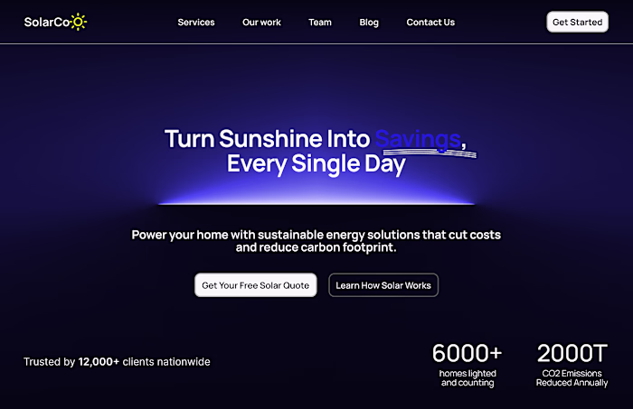 Hero Section of the landing page of SolarCo :: Behance