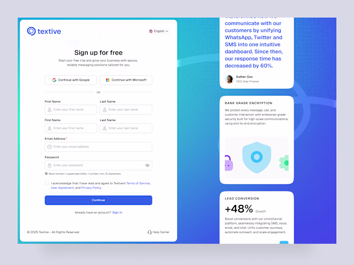 I just designed a clean, user-friendly sign-up page for Text...