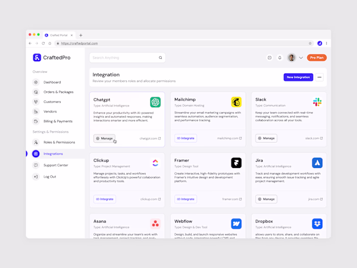 CraftedPro Integration Page Redesign