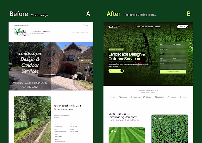 Landscaping care service landing page