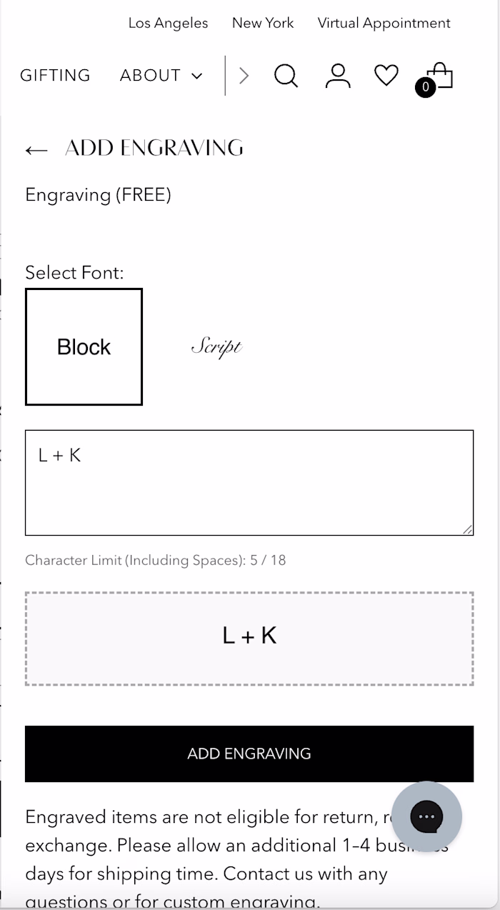 Design and custom coded an engraving sidebar for a jewelry c...