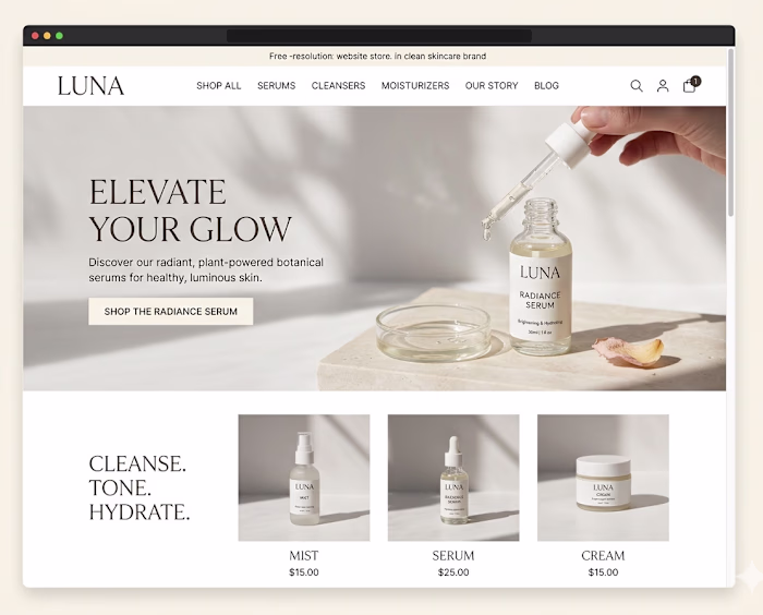  Luna Skin Co, Shopify store Full Branding